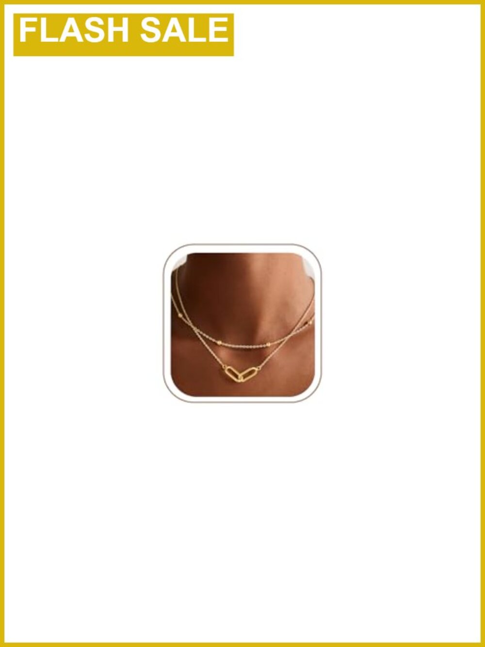 14K Gold Plated Layered Necklace Set Interlocking Pendant